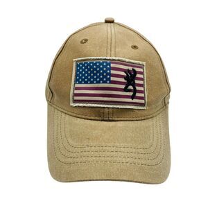 Browning American Flag Back Deer Rack Rugged Worn Strapback Baseball Hat